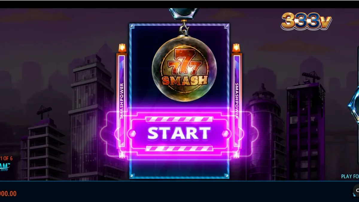 Tampilan visual slot 777 Smash dengan tema konstruksi industrial dan wrecking ball.